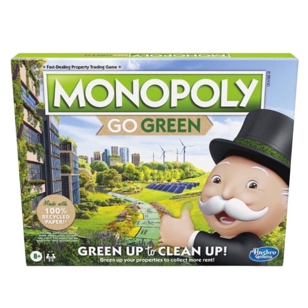 Monopoly Go Green Board Game Hasbro Green Up To Clean Up 2-6 Players 8+ NIB